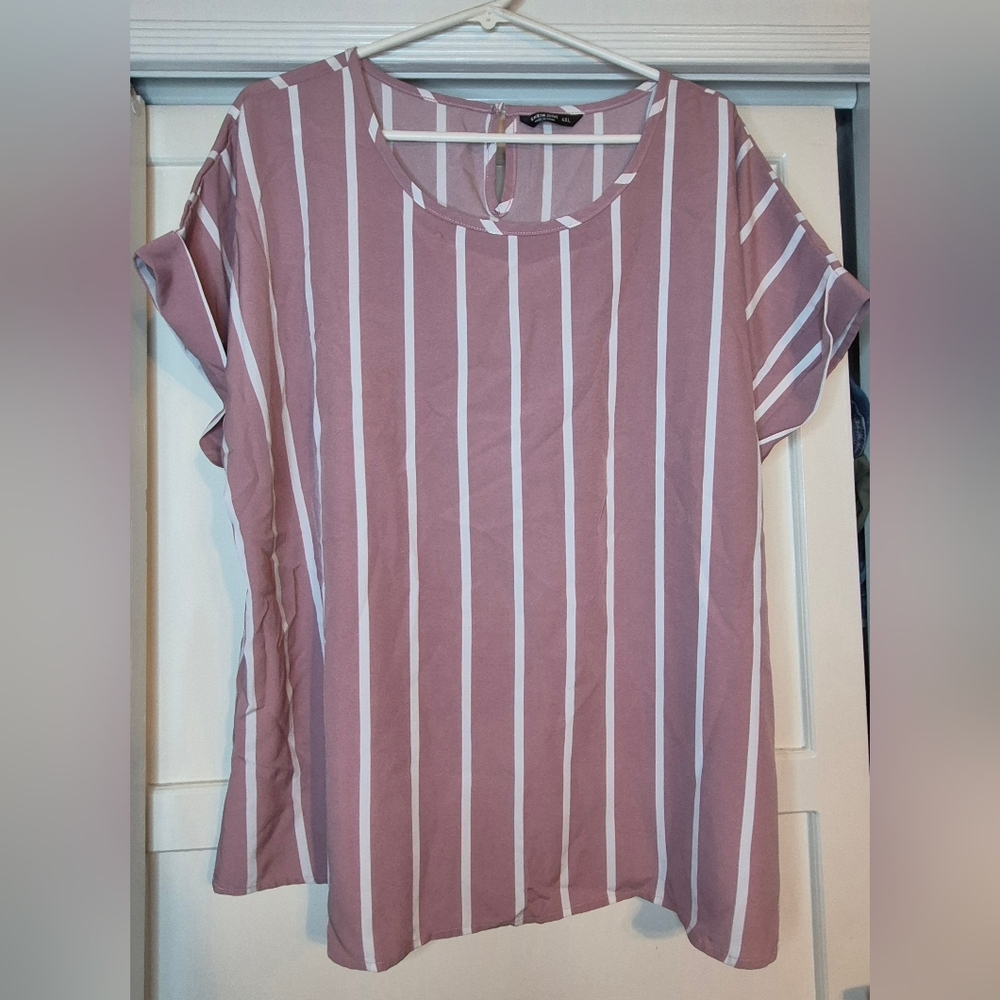 Mauve and White Striped Blouse